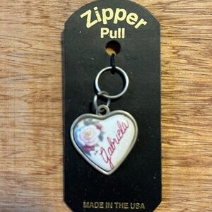NWT Heart-Shaped Porcelain Metal Zipper Pull with Pink and White Floral Gabriela